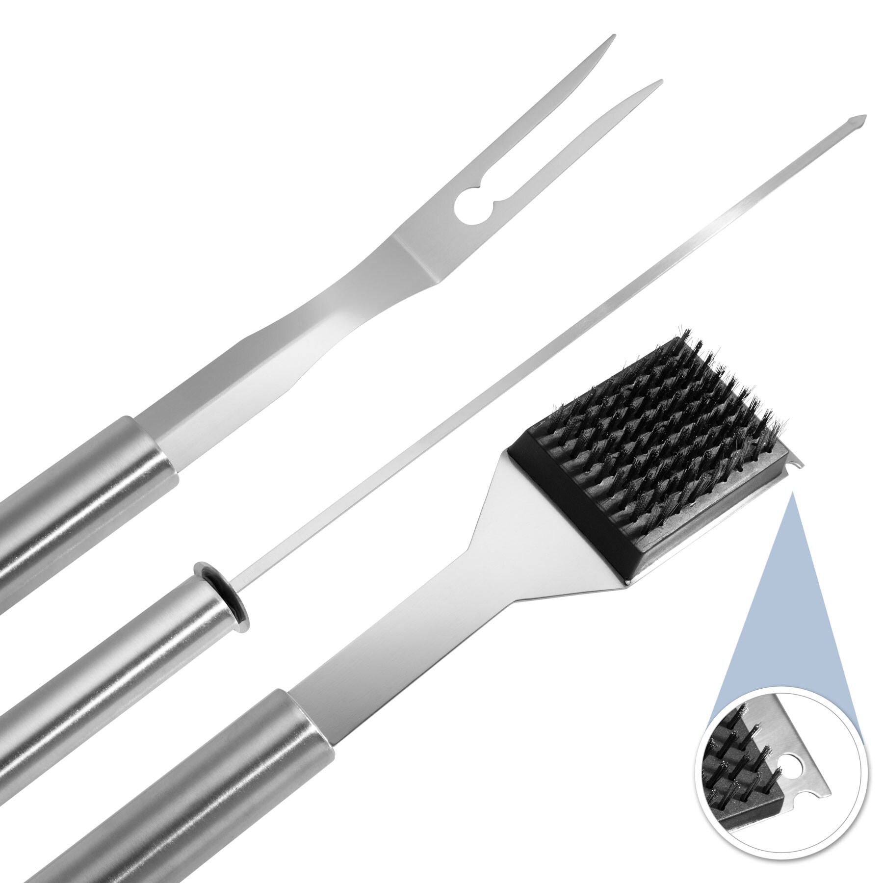 tectake® Grillbesteck, aus Edelstahl, lange Griffe, inklusive Aluminiumkoffer