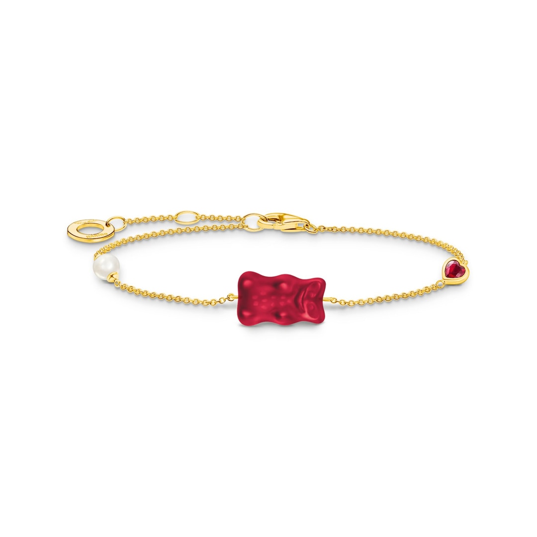 Thomas Sabo x HARIBO Armband mit rotem Goldbären Perle und Stein vergoldet
