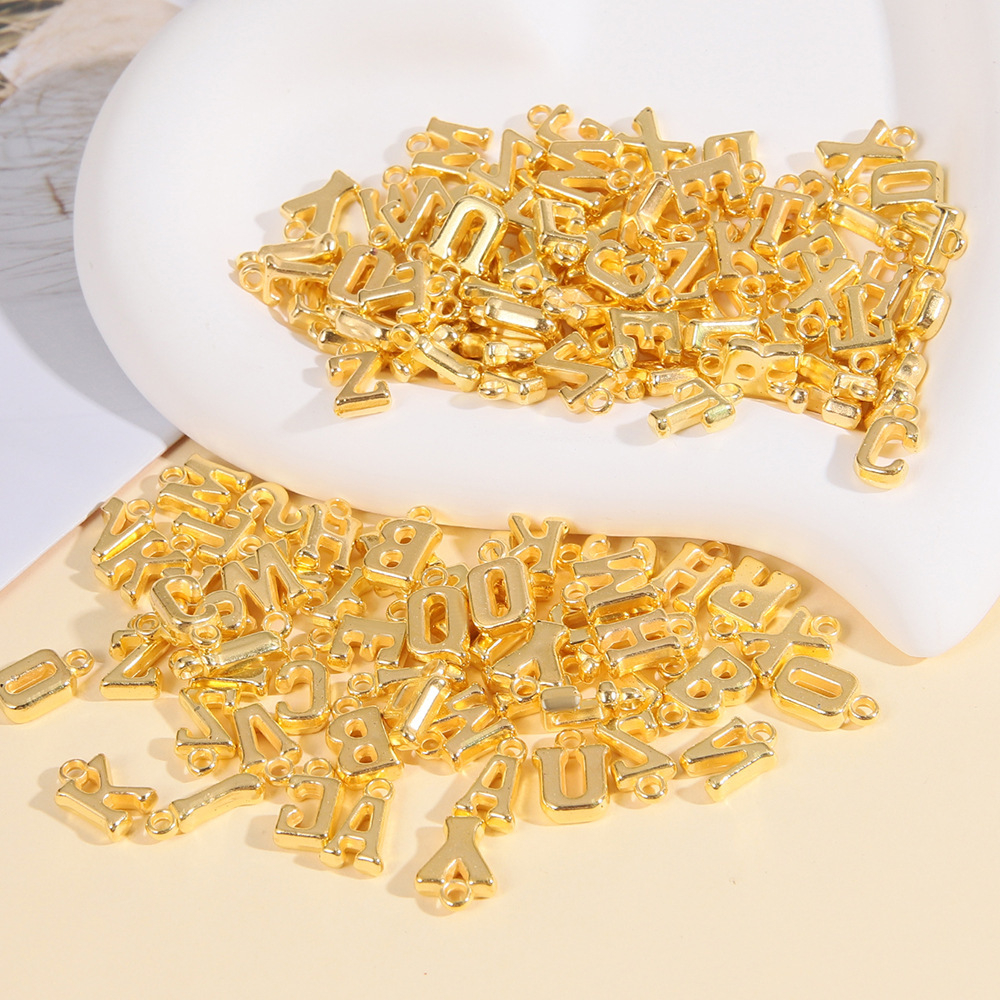 (200er Set) 14mm Buchstaben Perlen DIY Bastel Schmuck Alphabet für Armband / Kette - Gold