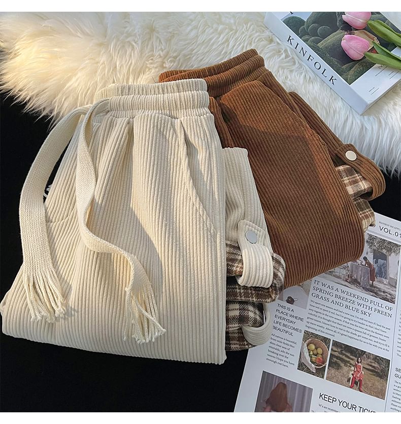 Samso - Geruite corduroy broek met wijde pijpen en trekkoord in de taille