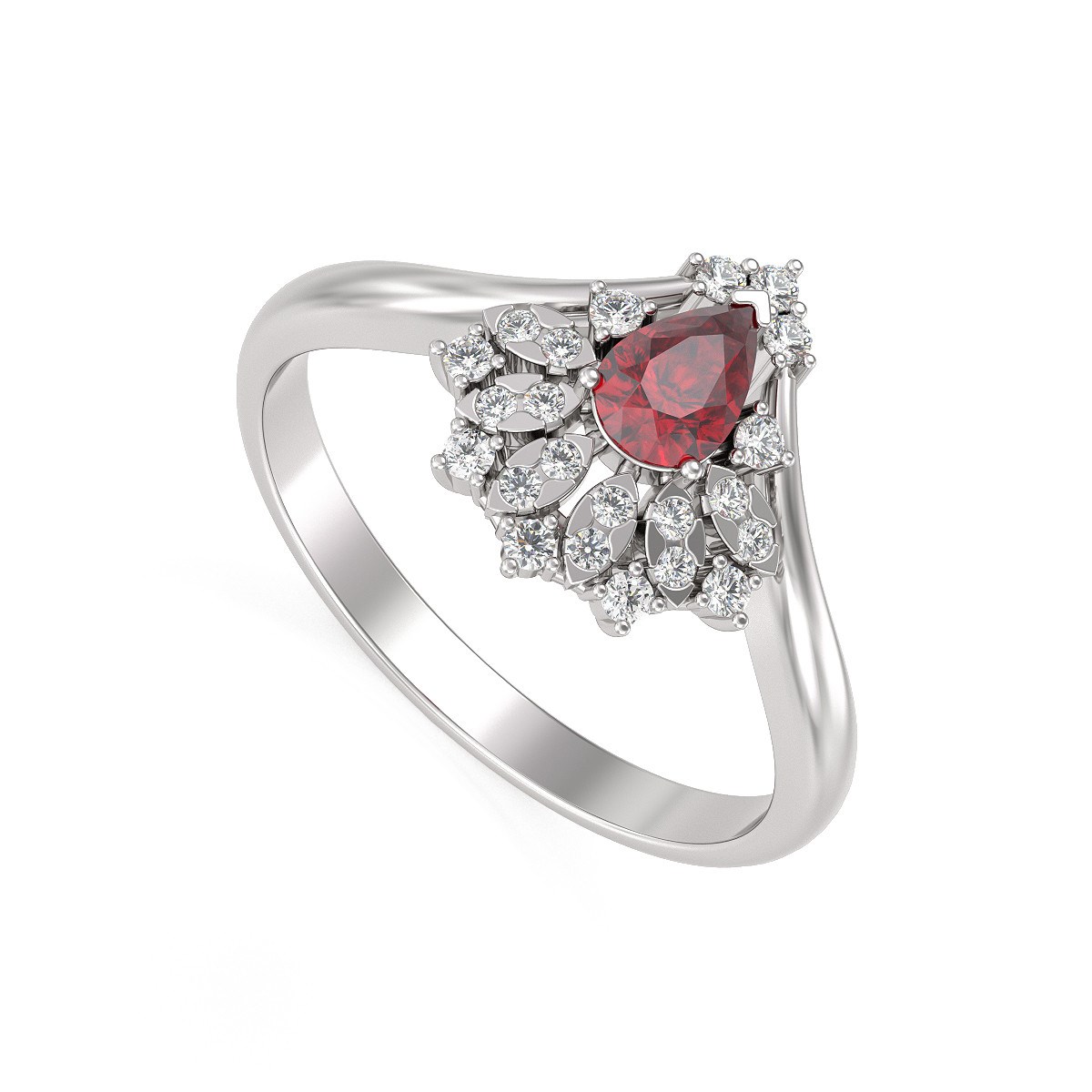 Bague ADEN Or 585 Blanc Rubis et diamants 3.6grs