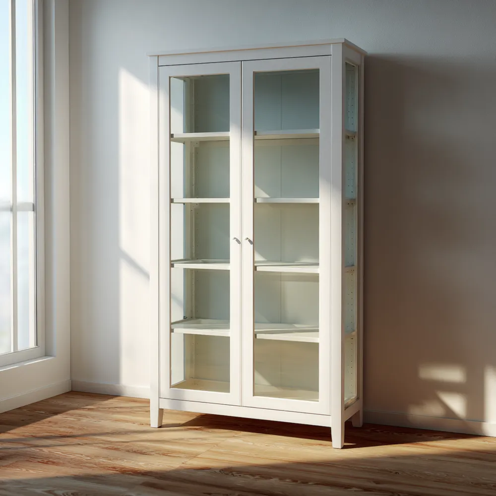 Vitrine Holz Glas 80x180x30 cm – Weiß – Skandinavischer Stil