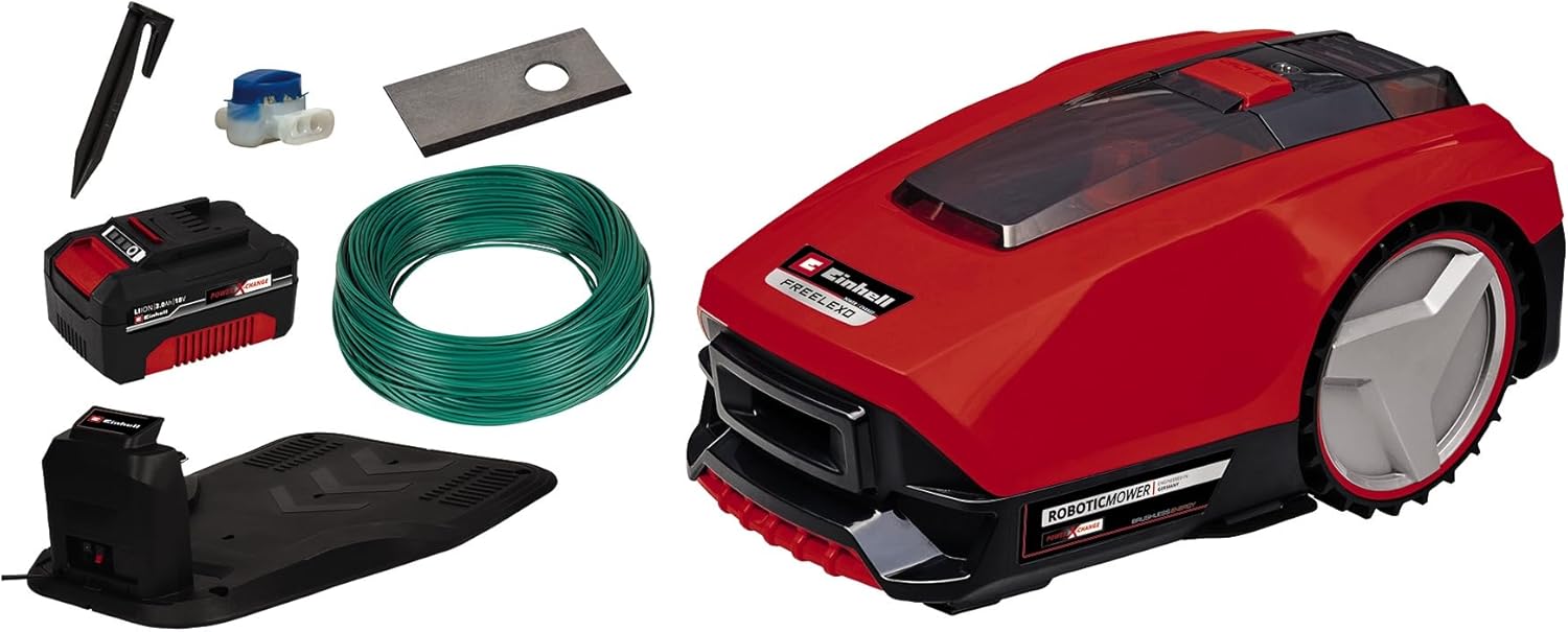 Einhell Mähroboter FREELEXO 550 Kit Power X-Change (18V, bis 35% Steigung, Stoß-/Kipp-/Hebe-/Regensensor, inkl. Installations-Kit für 550 m², inkl. 1x 3,0 Ah Akku)