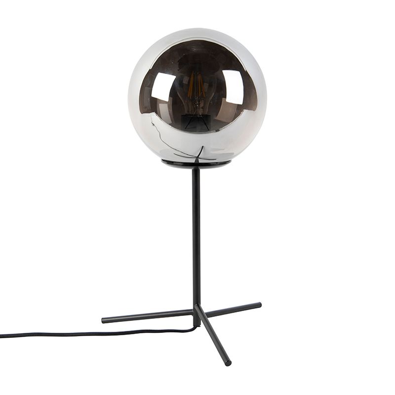 Art deco tafellamp zwart met smoke glas 45,5 cm - Pallon