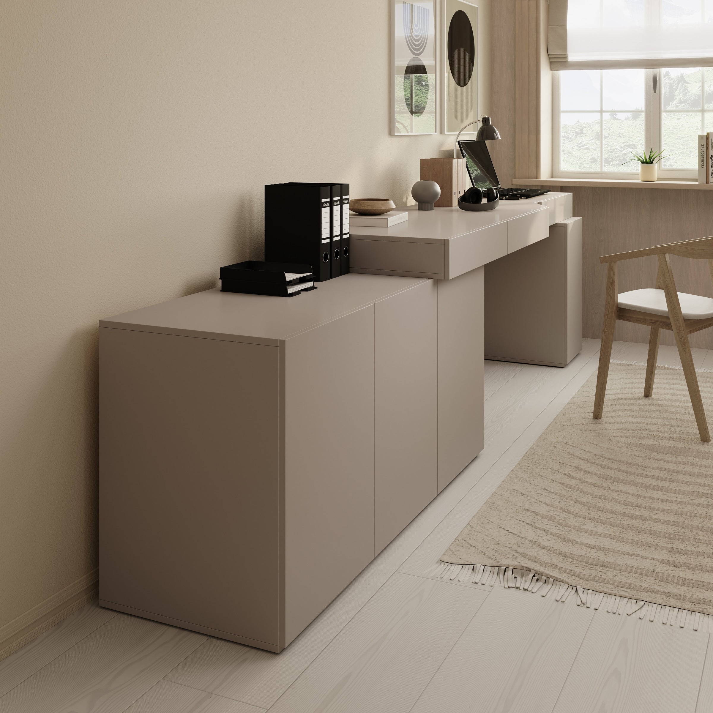 Meubella - Whenua 3 - Bureau rechts - Beige - 321x55x79 cm
