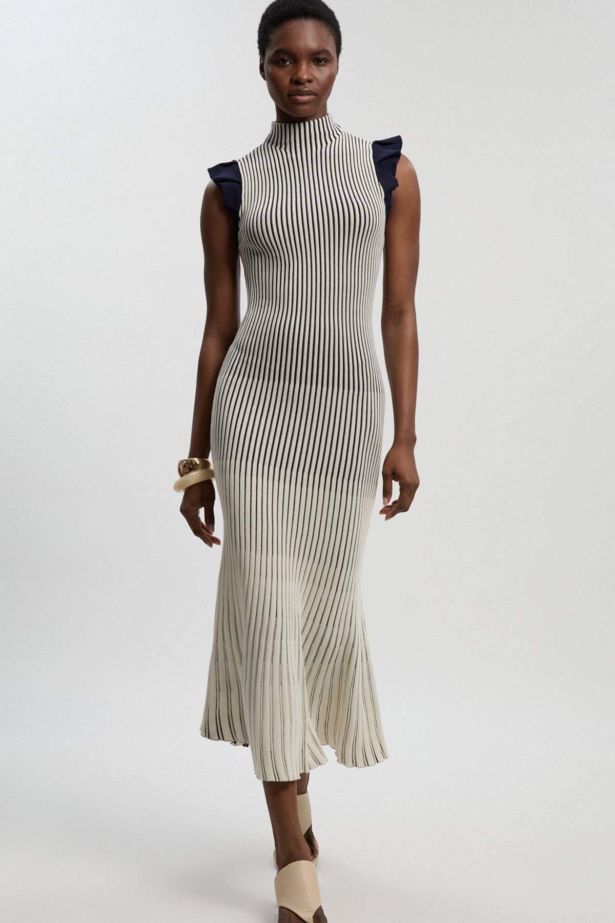 KarenMillen Robe Midi En Maille Pointelle À Manches À Volants