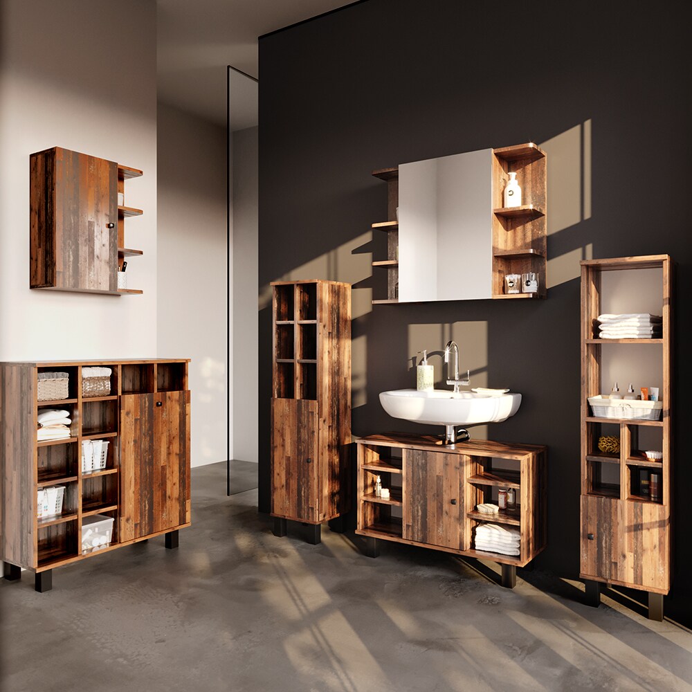Vicco Badmöbelset Waschtischunter 80cm Spiegelschrank Midischrank kl. Tür Fynn