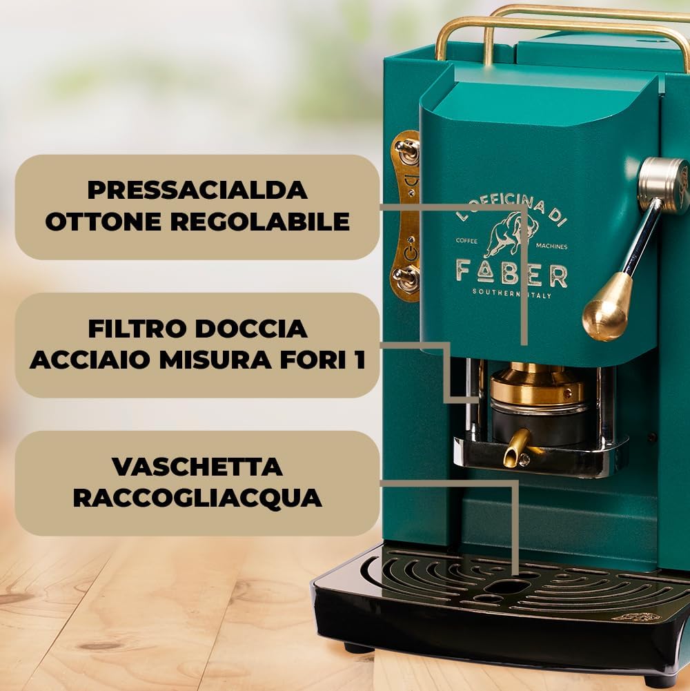 FABER COFFEE MACHINES | Modèle Pro Total Inox Deluxe | Machine à café à dosettes ese 44mm | Pressacialda en laiton réglable | électrovanne de série (laiton)