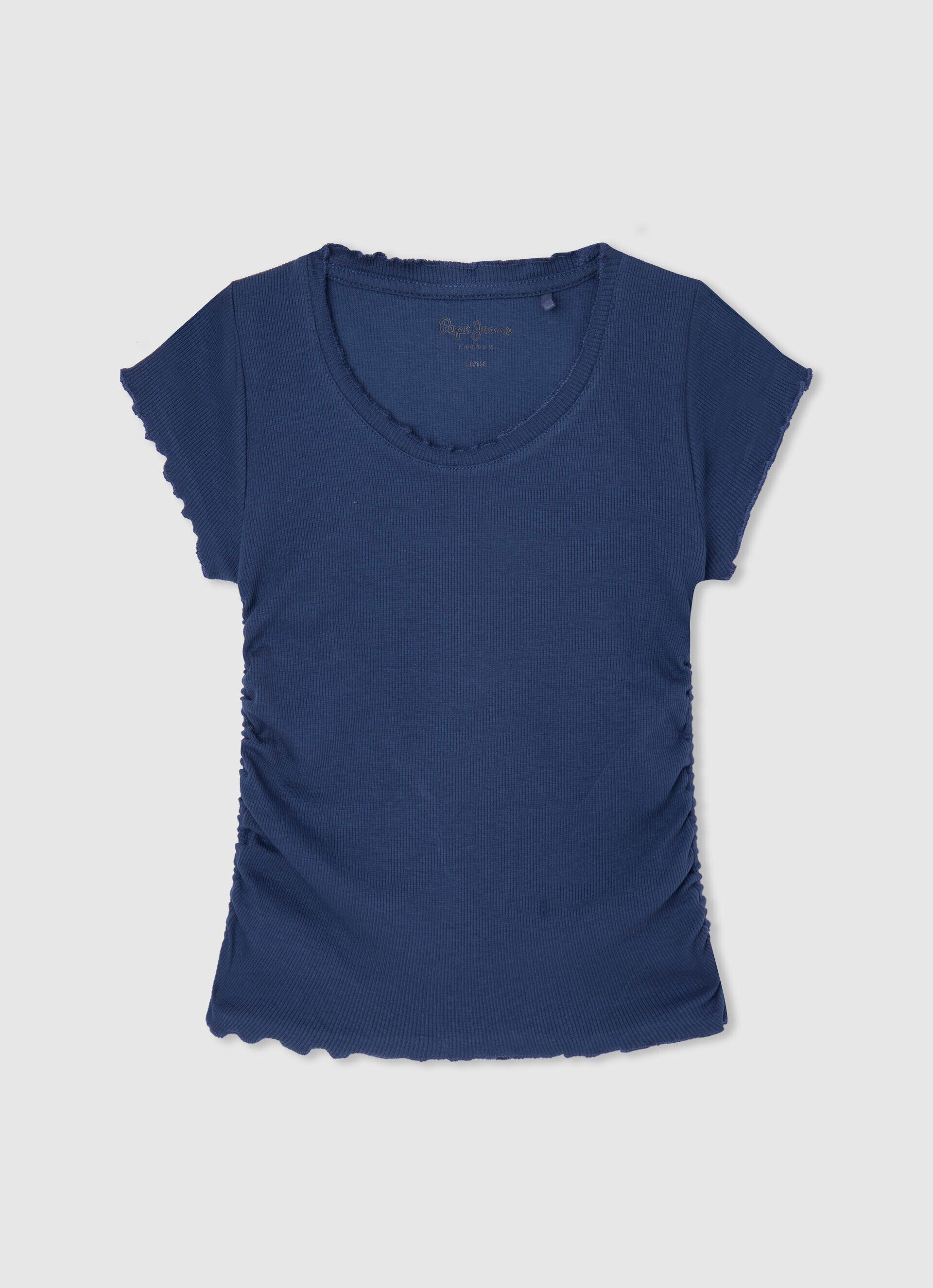 Camiseta canelada com efeito ondulado - azul oceano