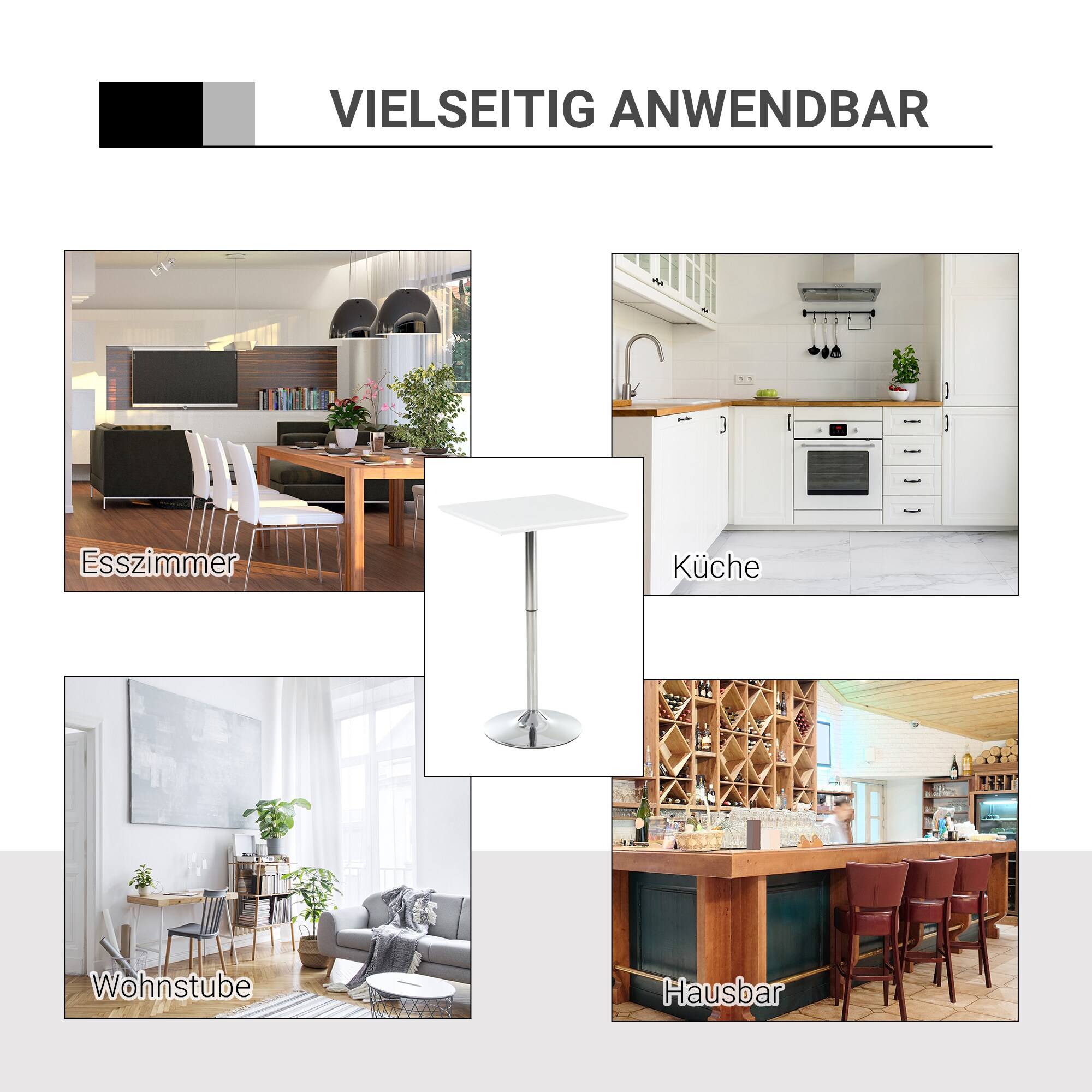 HOMCOM Bistrotisch höhenverstellbar weiß 60 x 60 x 71-92 cm (BxTxH)