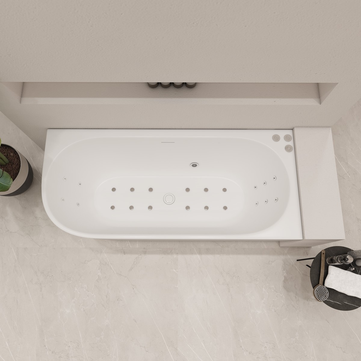 Saniclear Lilla bubbelbad 180x80cm rechts wit glans pneumatisch 6 4 hydro en 12 aerojets chroom