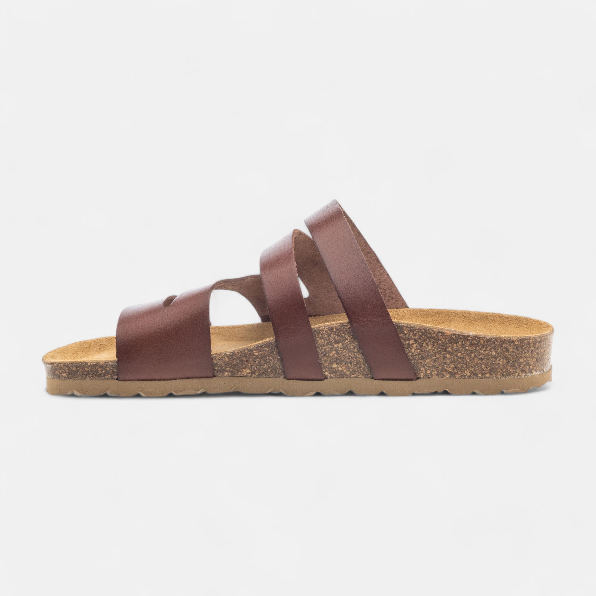 Mules semelle liège Femme en cuir cognac
