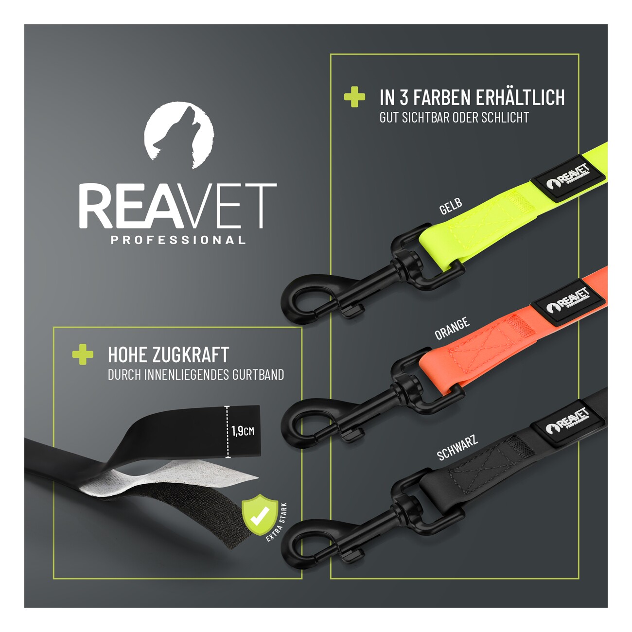 REAVET Schleppleine Schwarz, 15 Meter