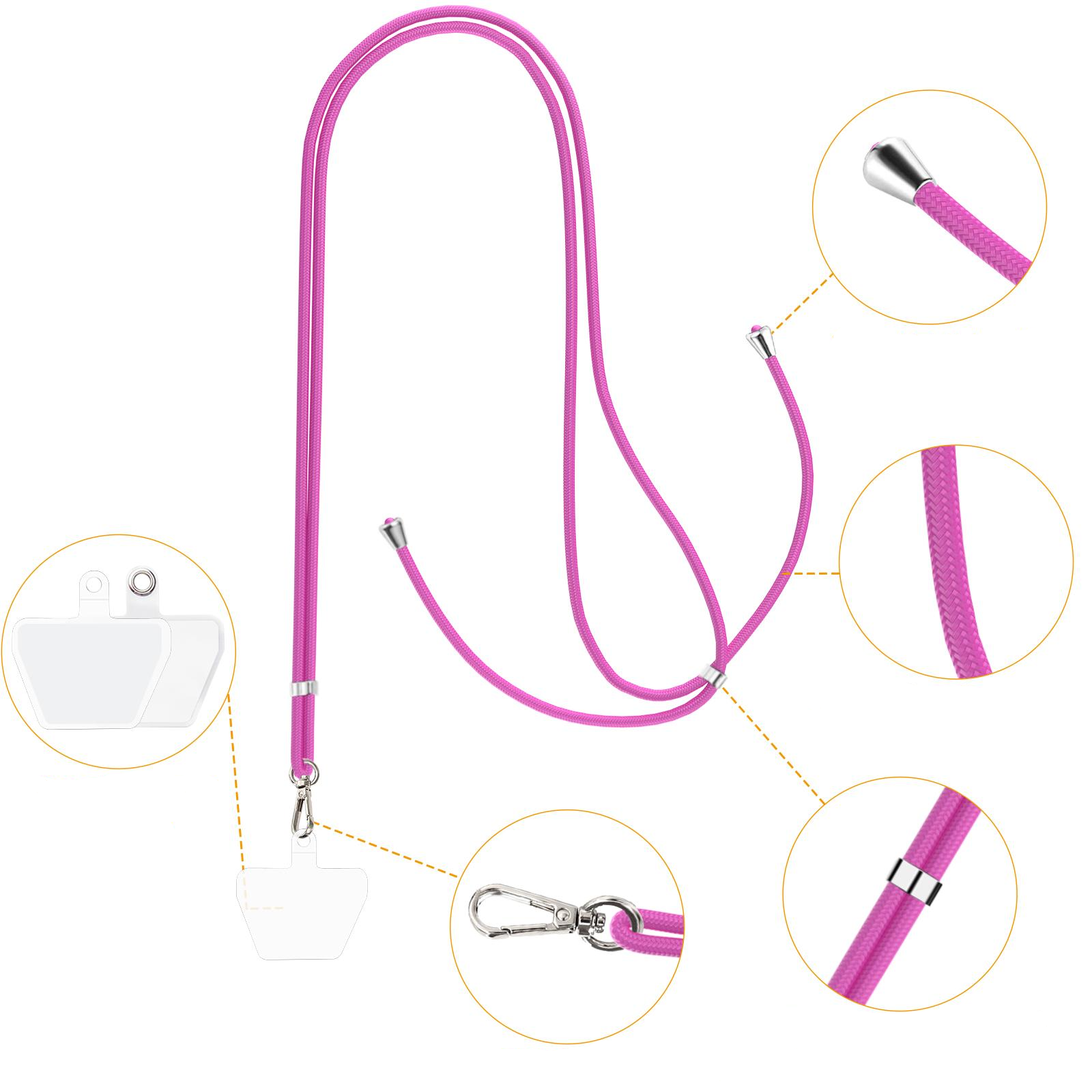 (140cm) Universal Necklace Handykette Umhängeband für Schutzhülle   2x Selbstklebende Einlagen - Lila / Transparent