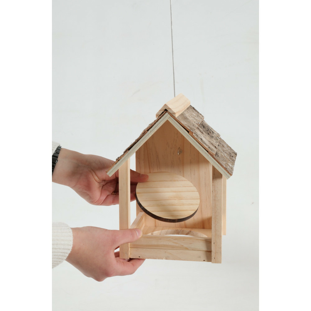 Mangeoire cup castor 3 en 1 , toit en bois, pour oiseaux
