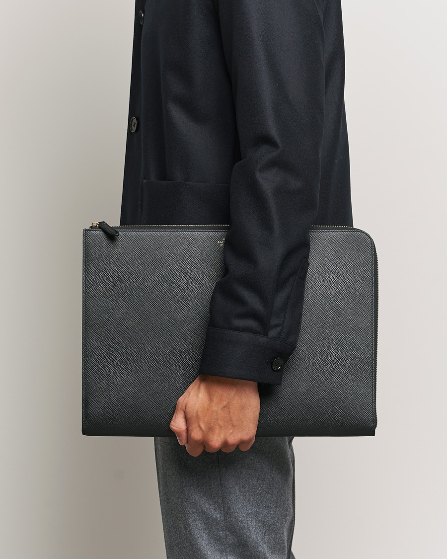 Smythson Panama Large Laptop Case Black