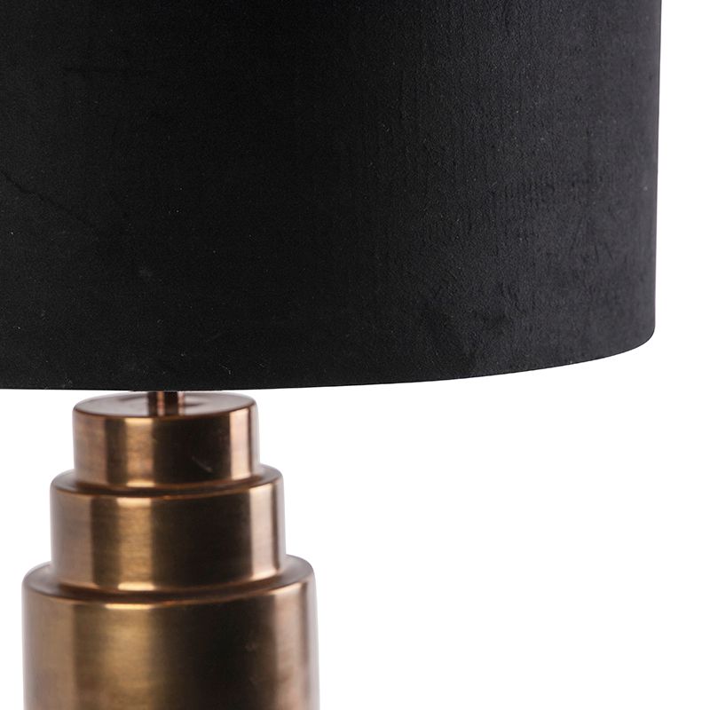 Art deco tafellamp brons velours kap zwart met goud 50 cm - Bruut