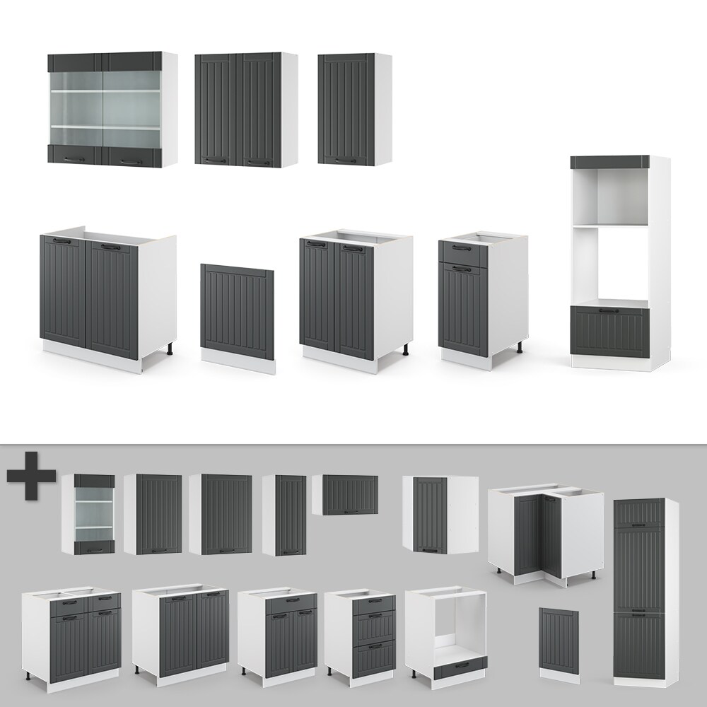 Vicco Küche Fame-Line 240 cm Küchenzeile Landhaus Küchenblock Einbau Anthrazit