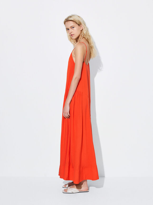 Vestido midi laranja com alças