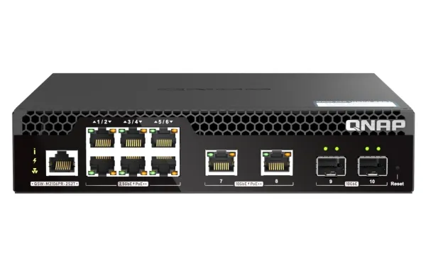 QNAP - Switch - halv bredde - Administreret - 10 x 2.5GBase-T   2 x 10 Gigabit SFP    6 x 2.5GBase-T   2 x 10 Gigabit Ethernet - PoE   (310 W)