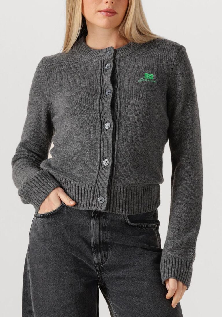 donkergrijze ganni vest core future wool mix cardigan