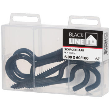 Blackline schroefhaak zwart 6x60/100 mm 6 stuks