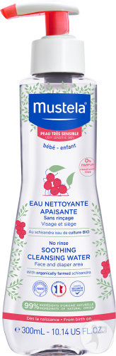 Mustela Eau Nettoyante Apaisante Sans Rinçage Visage Et Siège Peau Très Sensible Flacon Pompe 300ml
