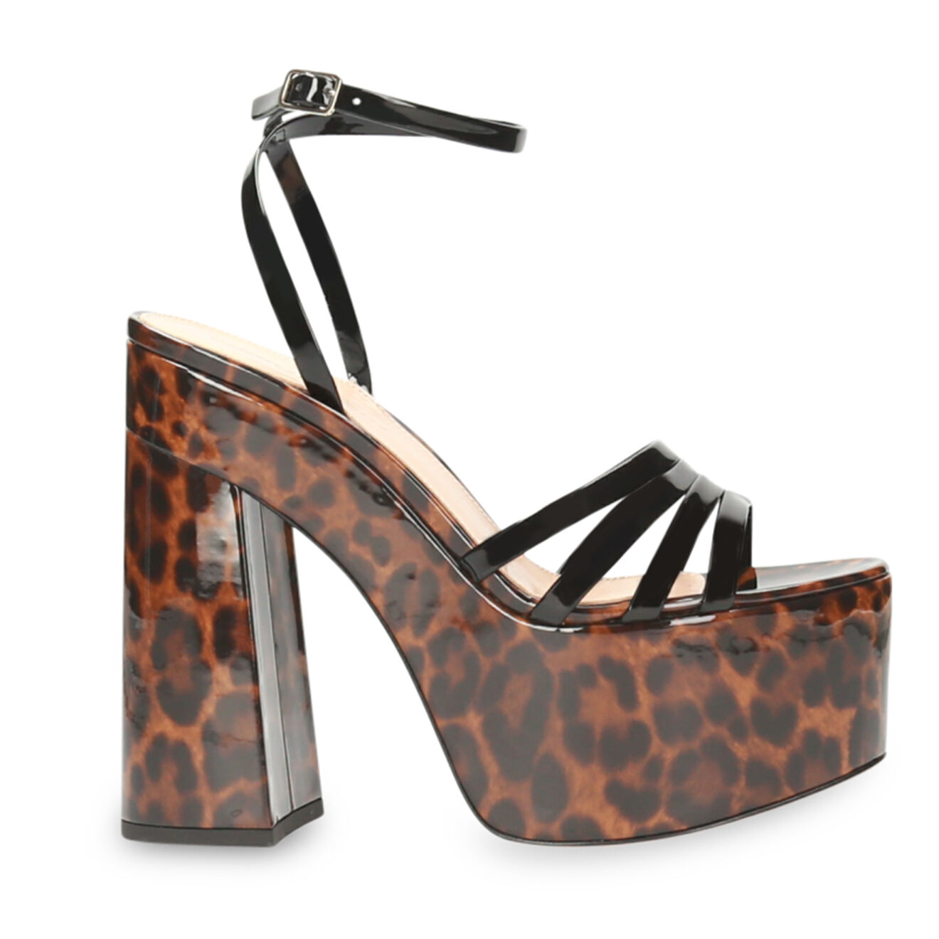 Gianvito Rossi Sandales en Cuir Vernis léopard/noir Talon 8.5 cm