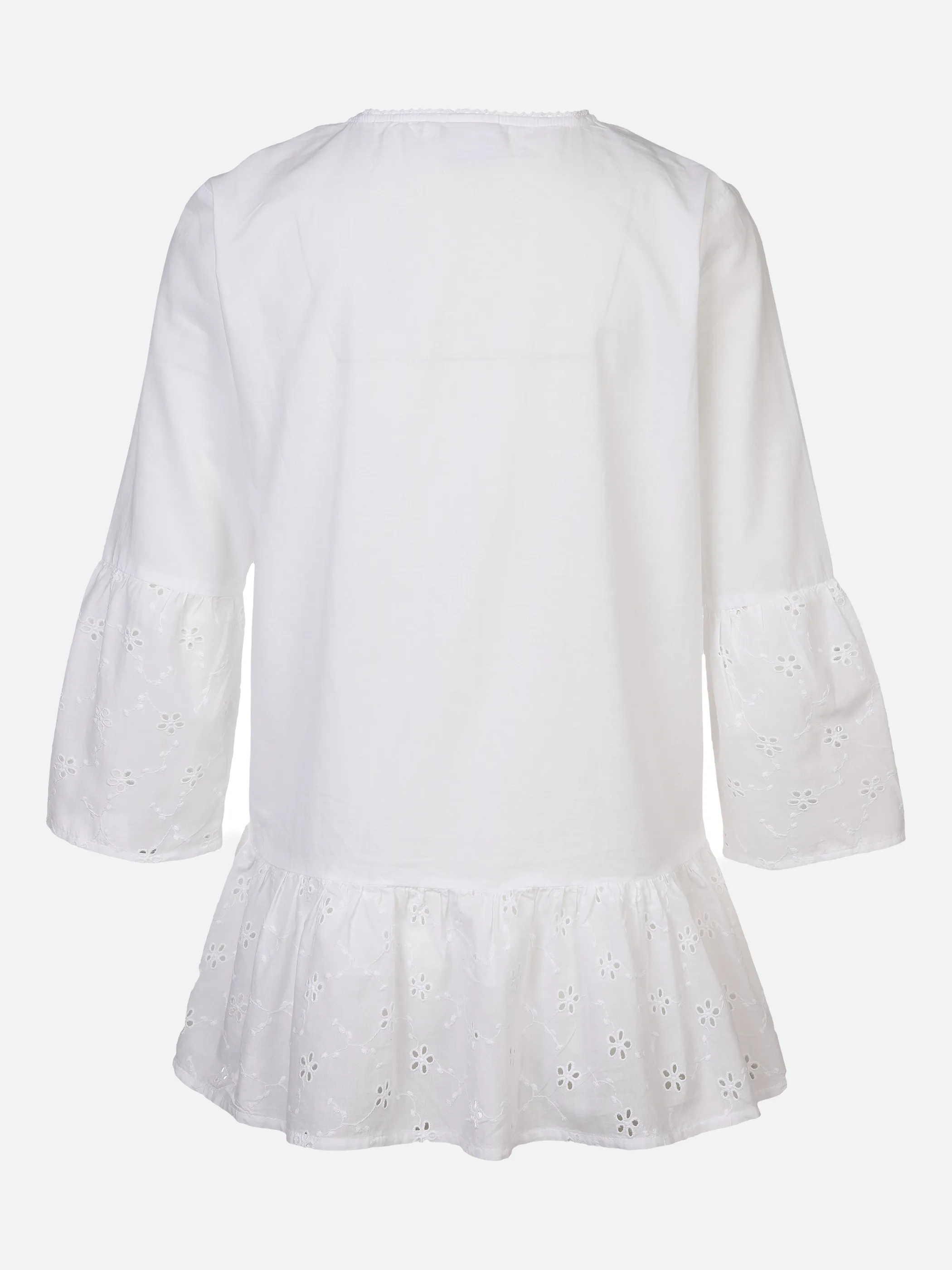 Damen Bluse mit Lochstickerei und 3/4 Ärmel