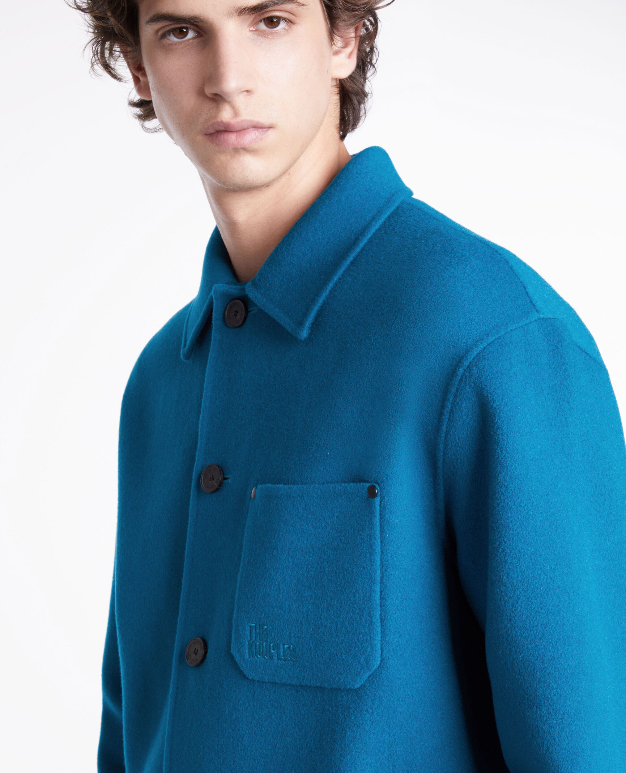 Blouson type surchemise bleu en laine