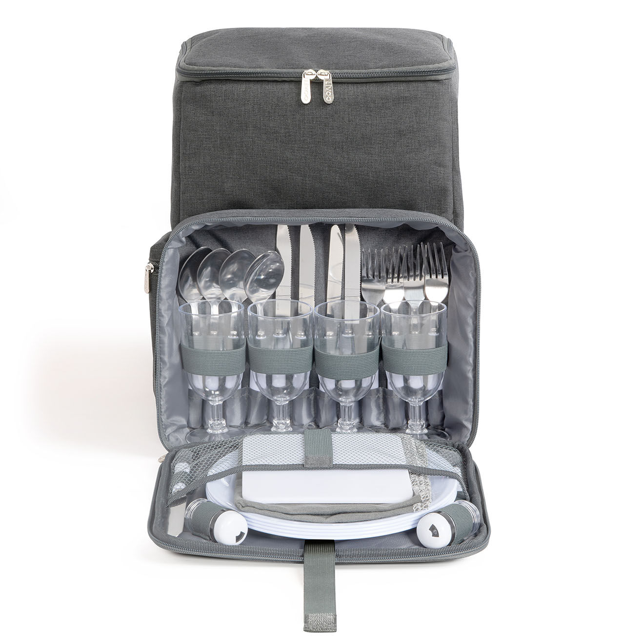 Livoo Sac à dos pique-nique 4 personnes avec accessoires gris