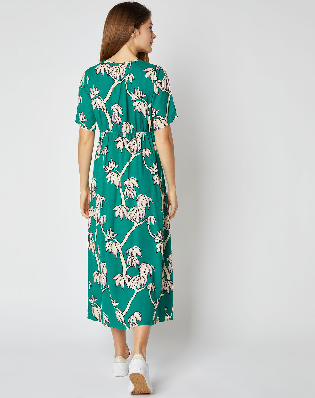 An'ge Robe mi-longue Zoé à motifs vert émeraude/écru