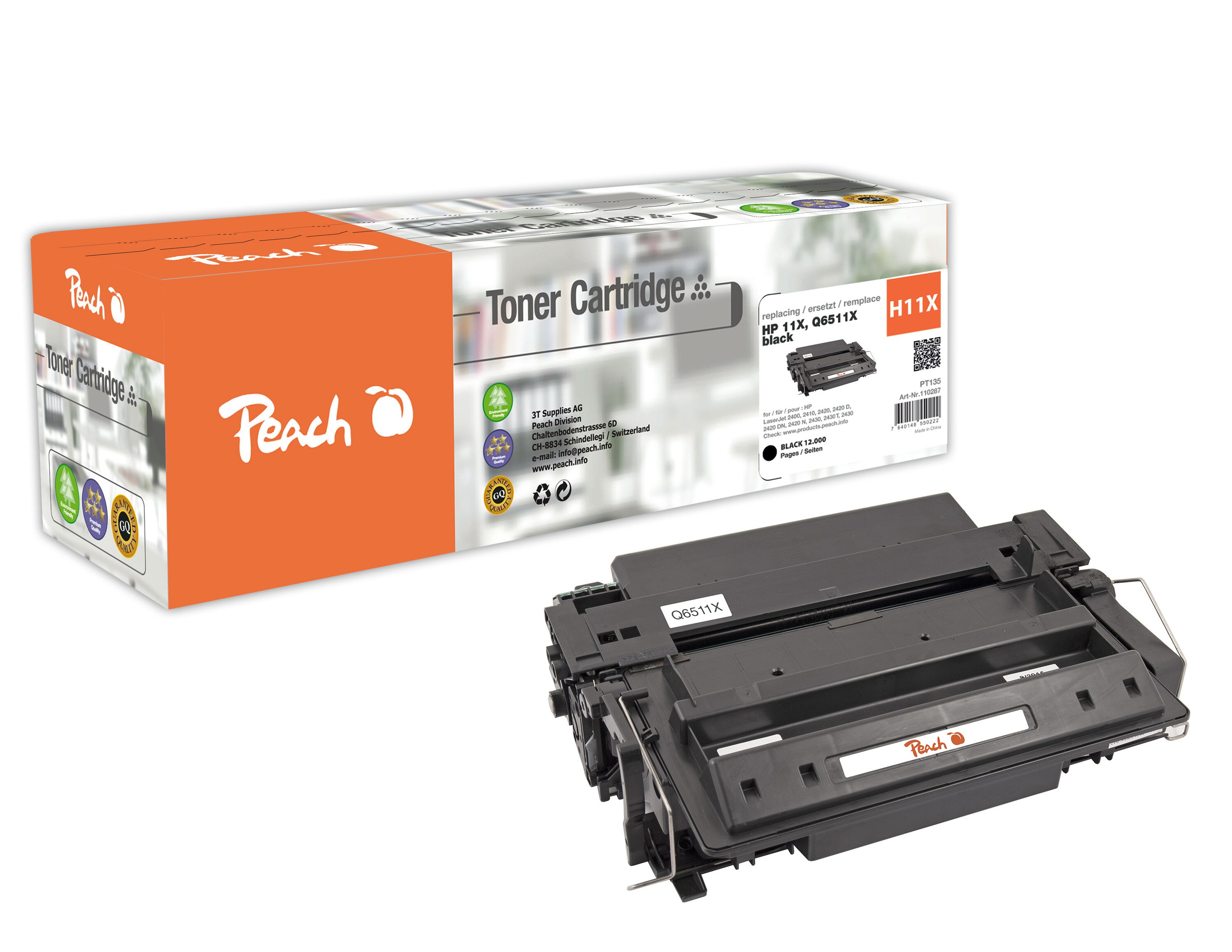 Peach HP 11 XBK Toner XL bk ersetzt Canon, HP No. 11X BK, Q6511X für z.B. Canon ISensys LBP -3460, Canon Lasershot LBP -3460, Canon LBP -3460 (wiederaufbereitet)