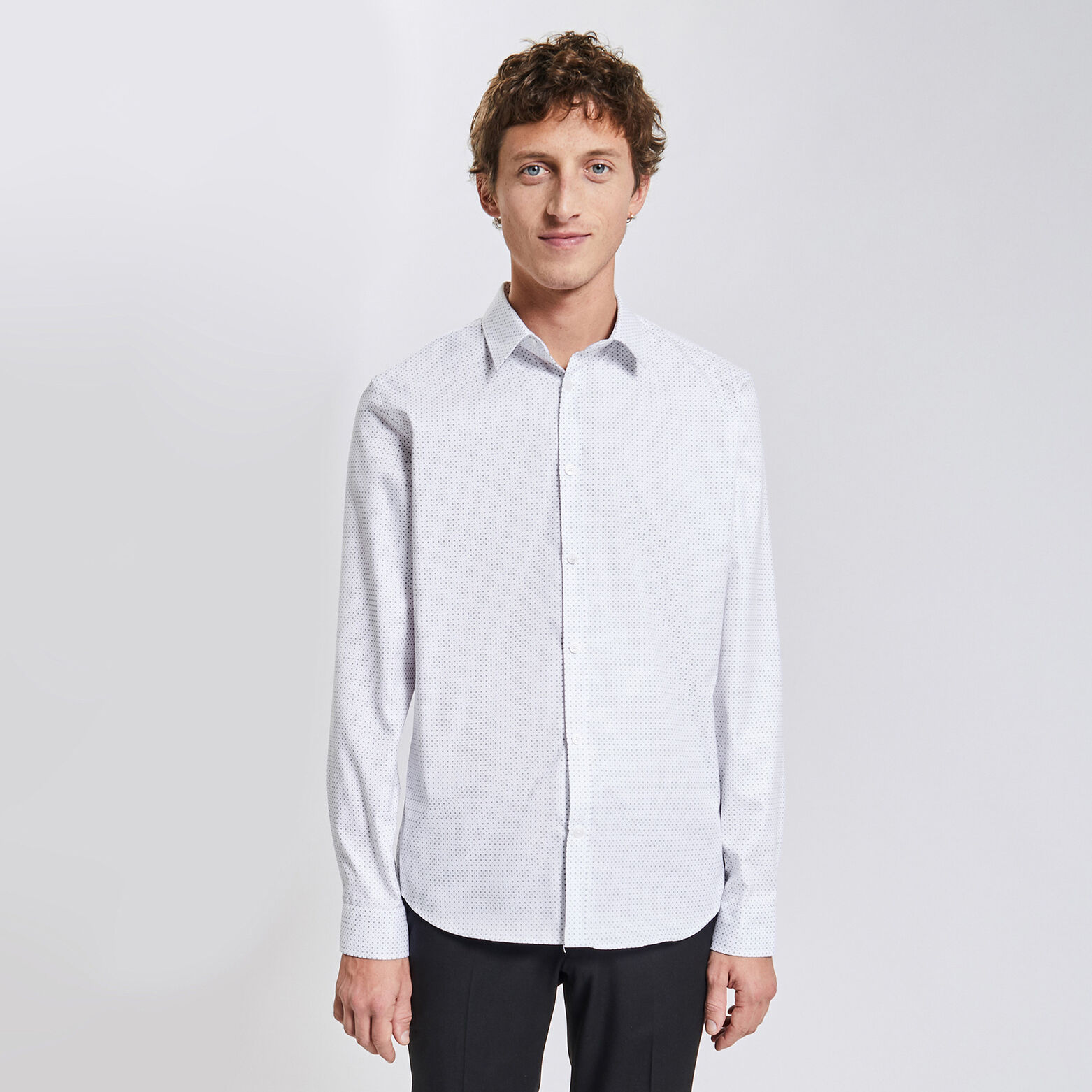 Chemise slim sans repassage imprimé micro géo coto Blanc