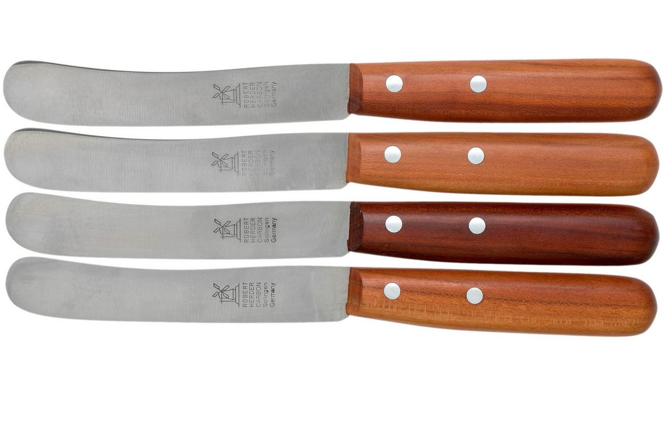 Robert Herder Buckels set van 4 ontbijtmessen, pruimenhout, carbon