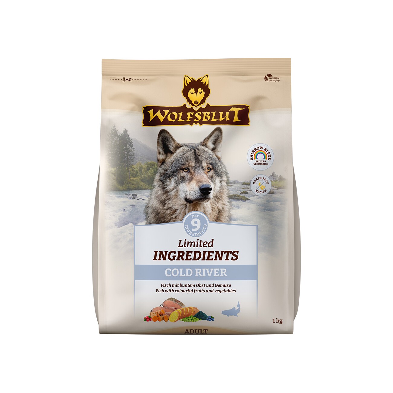 WOLFSBLUT Limited Ingredients Trockenfutter Hund, Adult, Cold River 1 kg