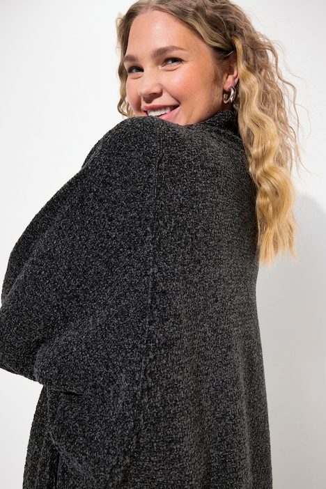 Chenille-Strickjacke, Oversized, V-Ausschnitt, offene Form