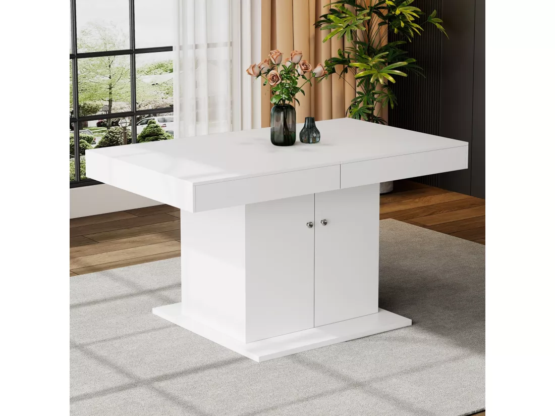 Table à manger extensible - 4 à 8 personnes - avec espace de rangement - panneaux de particules blanc - 140/180x80x76cm