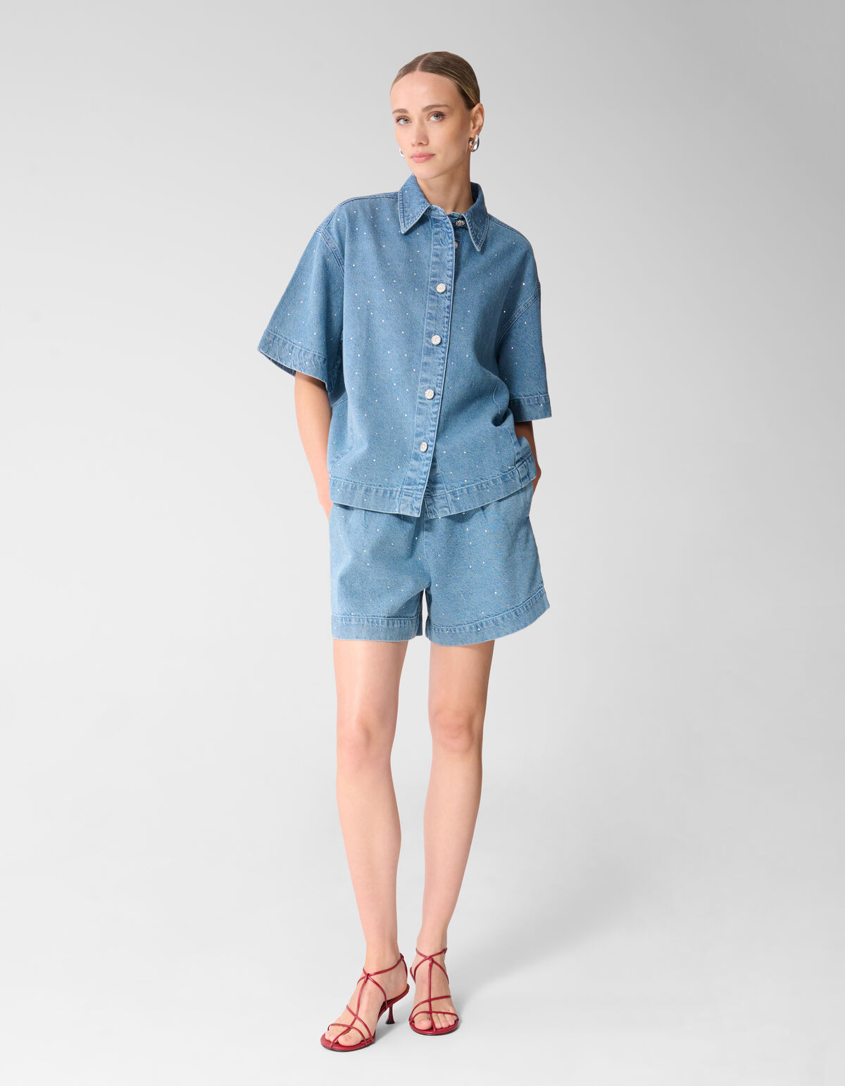 Strass Denim Short Blauw