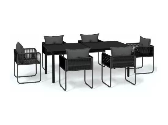 Ensemble de salle à manger de jardin 7 pcs Noir