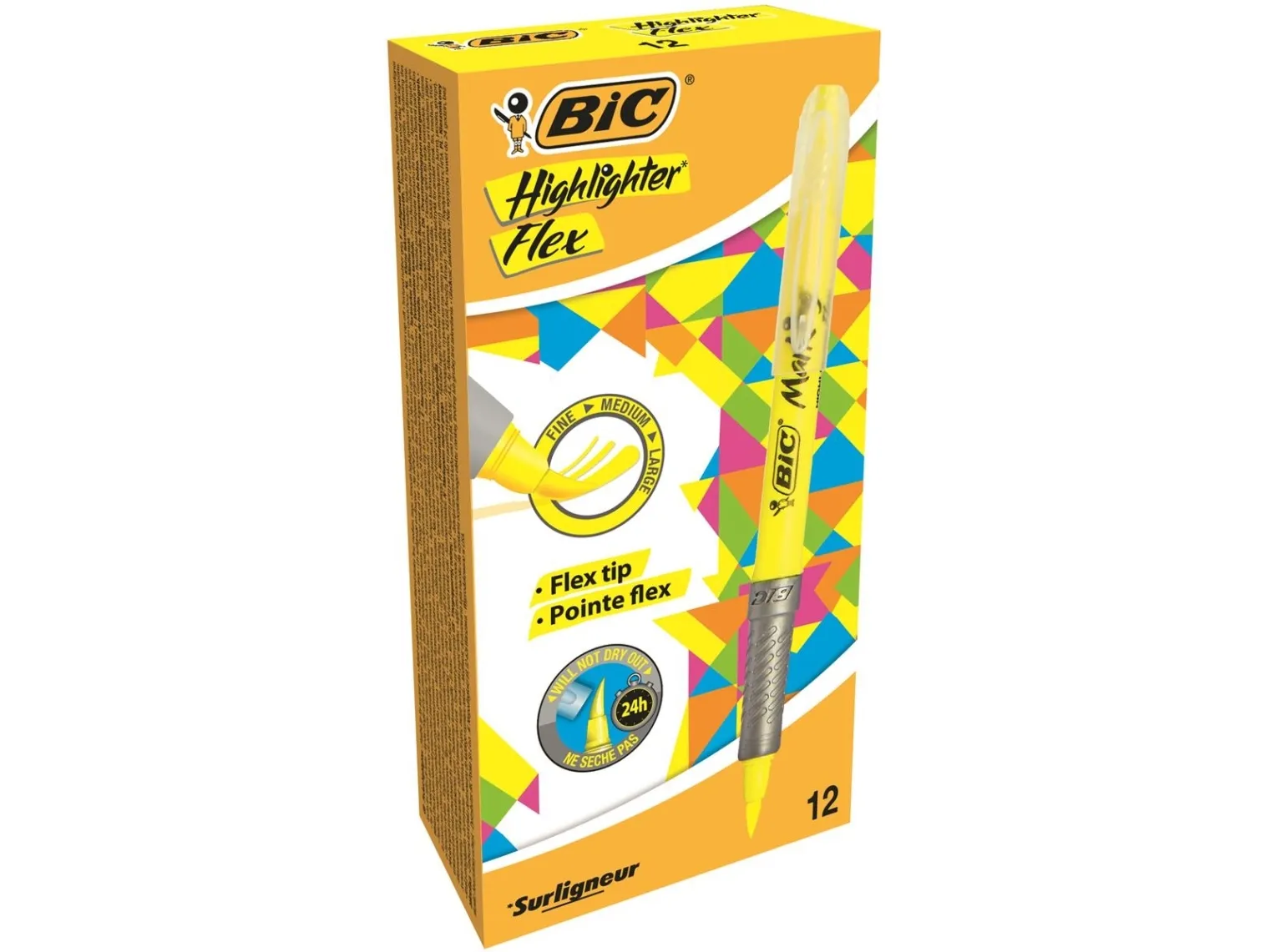 BIC Highlighter Flex, 12 stk, Gul, Penselspids, Gul, Plast, 1 mm