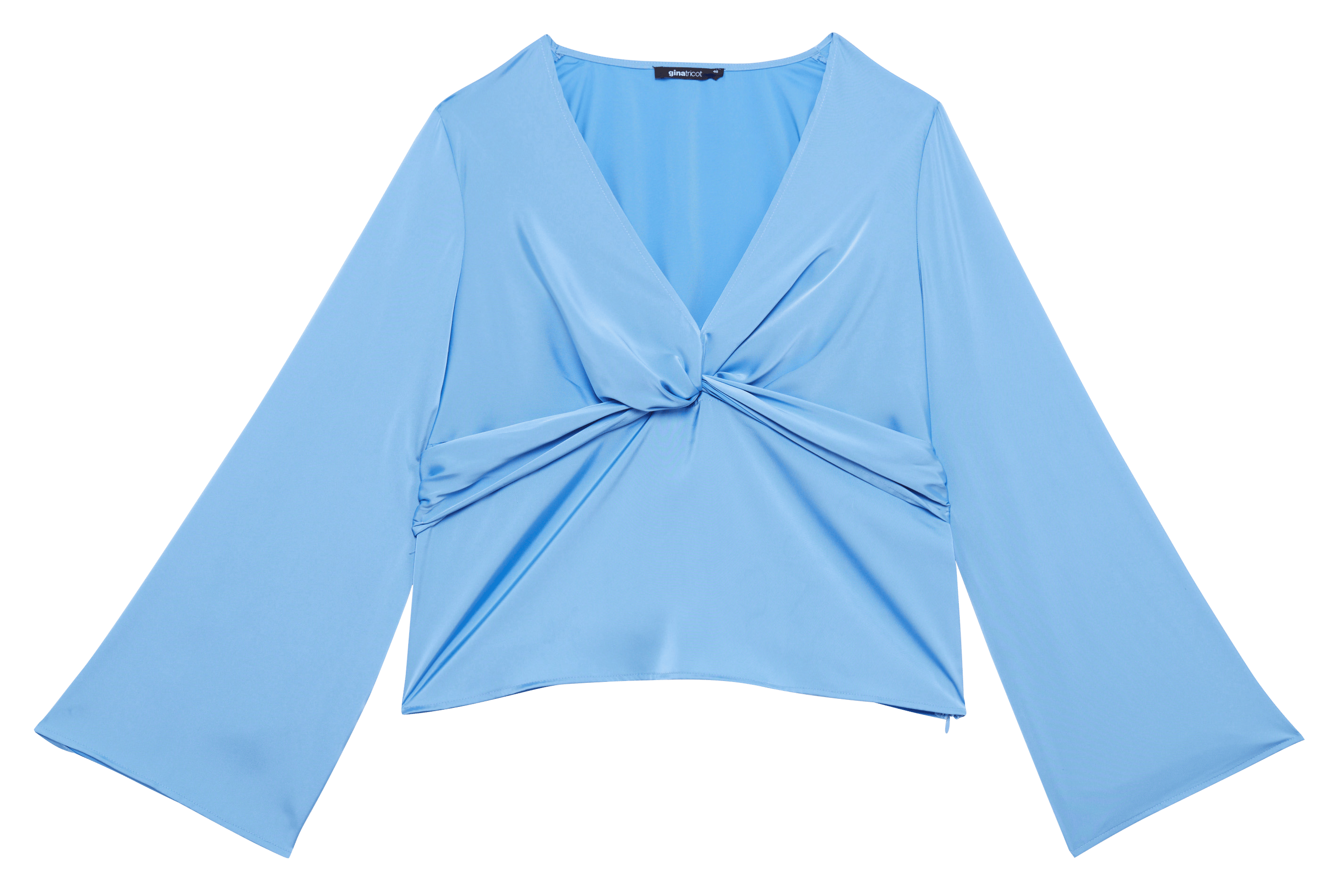 Top fluide col V satiné | Bleu