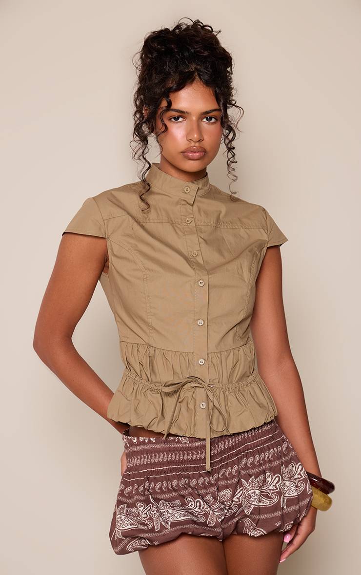 Kaki Haut Col Montant Style Utilitaire
