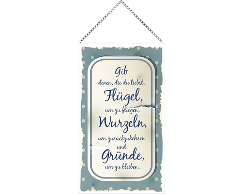 Houten bord met ketting, vleugels gevend, 13x23 cm