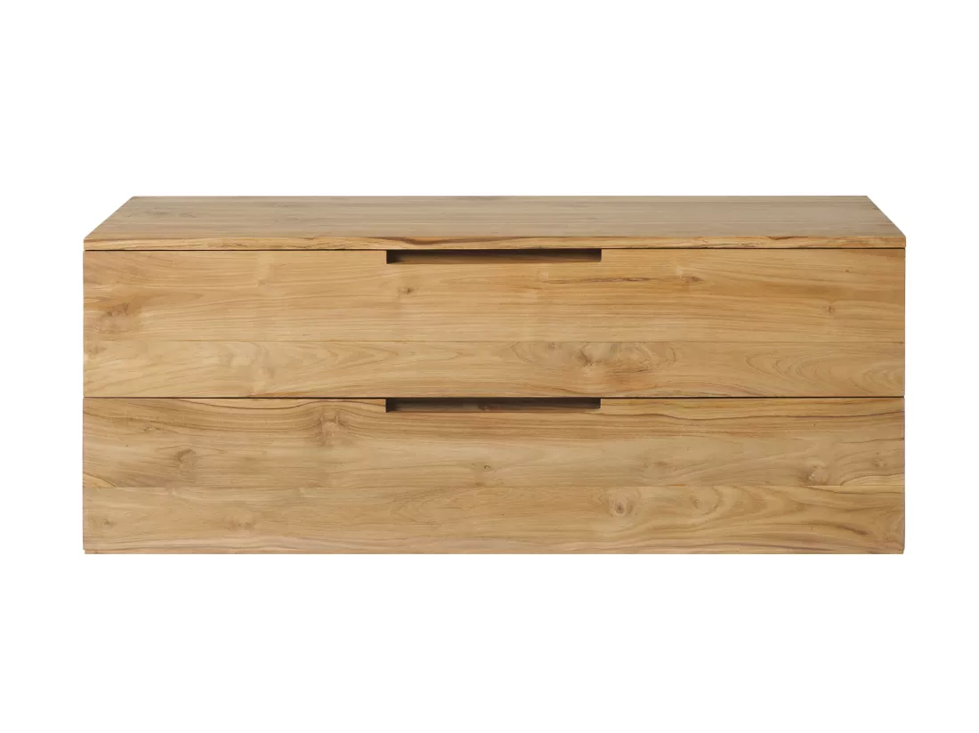 Meuble de salle de bain suspendu en teck clair avec double vasque et miroirs - 2 tiroirs - 115 cm - BIMBING