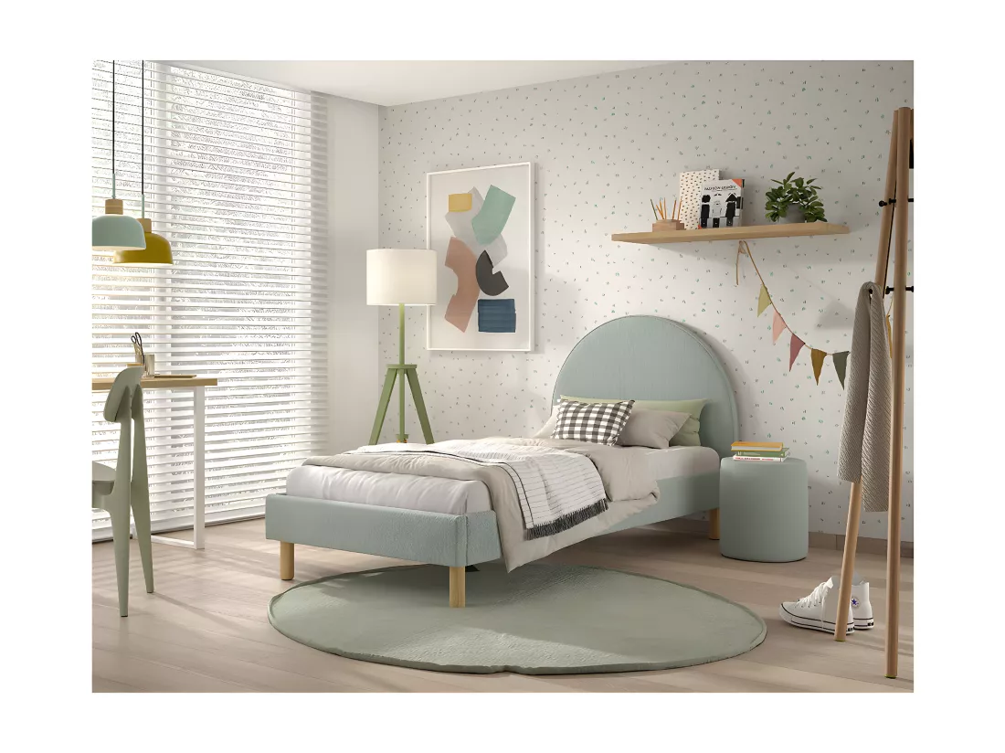 CONNIE - Pouf Rond 41cm Tissu Bouclé Vert Olive