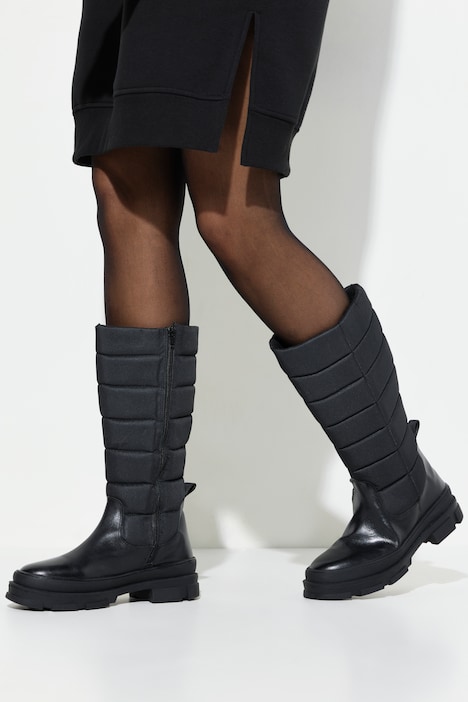 Lederstiefel, XL-Steppschaft, Fleecefutter, Weite H