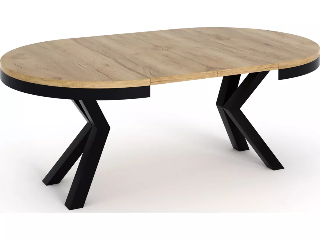 Table à Manger Ronde Extensible Style Loft - Table Industrielle Avec Pieds En Métal Noir - Gain De Place Pour Salon Et Séjour - Chêne Sonoma - Noir - 100 Cm