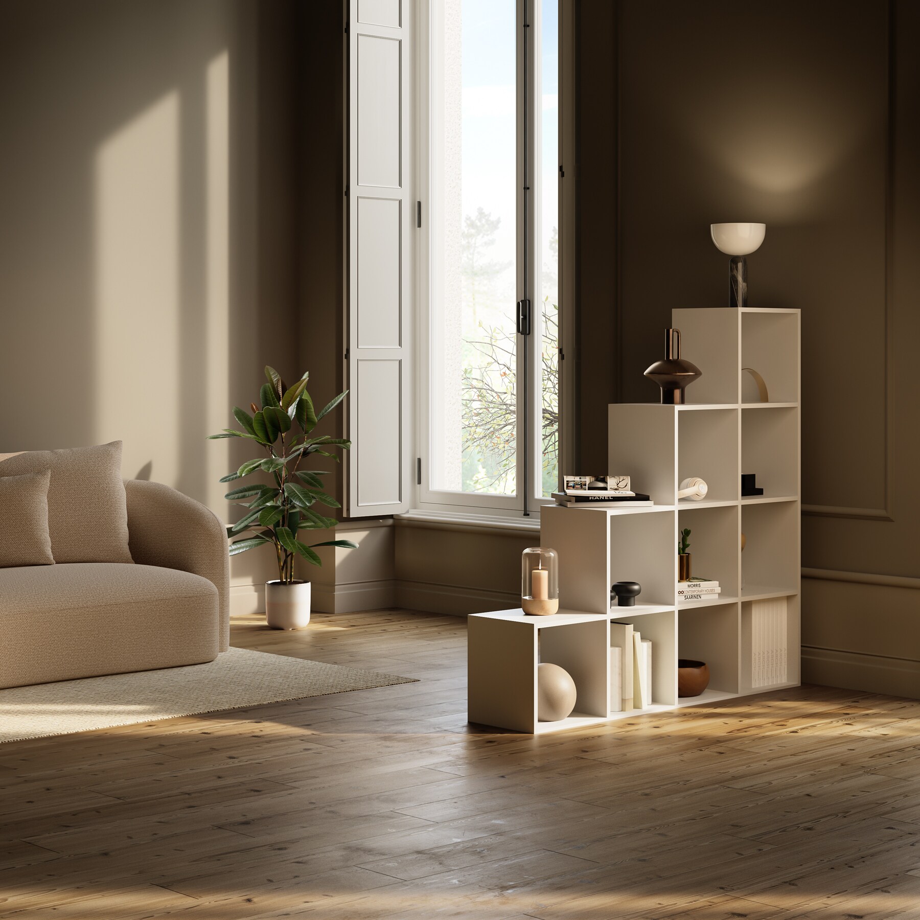 tectake® Bücherregal, praktisches Würfeldesign, rutschfeste Bodenschoner, 130 x 29 cm x 130 cm