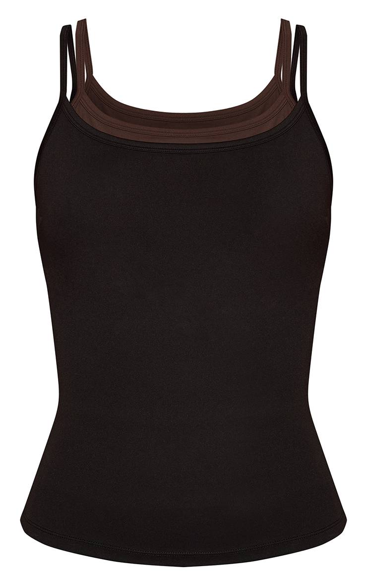 Noir Débardeur De Sport Grande Taille À Double Bretelles Superposées Avec Détails Contrastants PLT